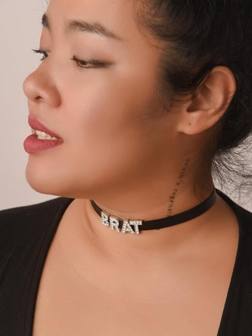 Gothic Punk Cute‎ Brat Letter Choker, Black Choker, Black PU Leather